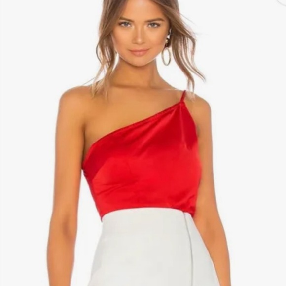 Revolve Superdown red one shoulder silk top - Picture 1 of 4